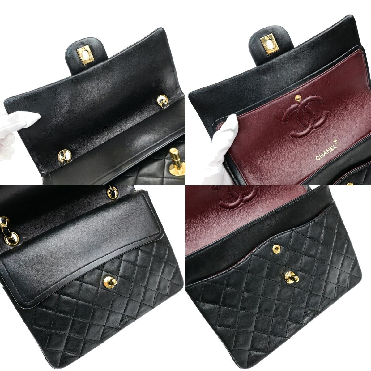 CHANEL Matelasse 25 Double Flap Chain Shoulder Bag Leather BK Vintage 827RF217