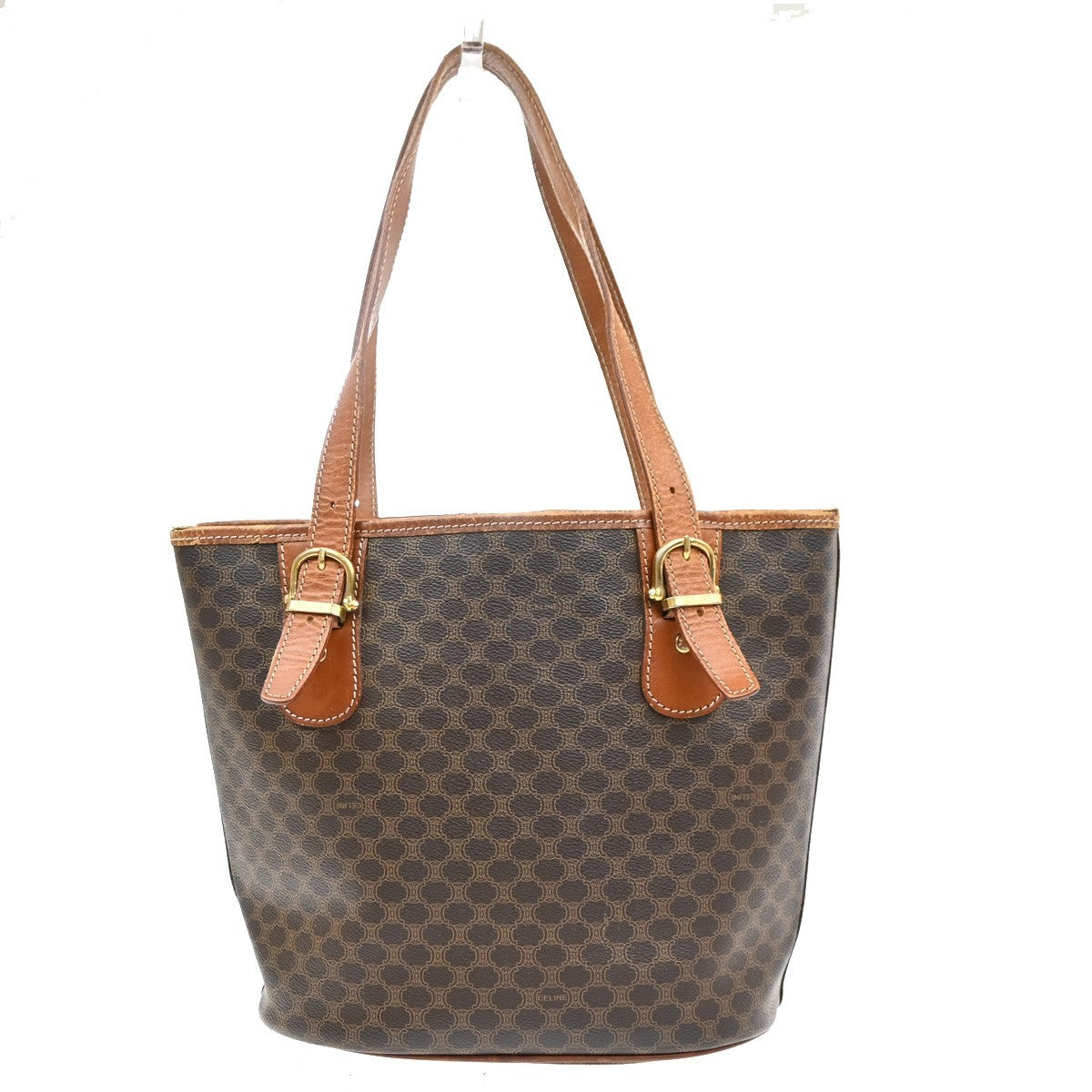 CELINE Logo Macadam Pattern Shoulder Tote Bag PVC Leather Brown GHW 07EG396