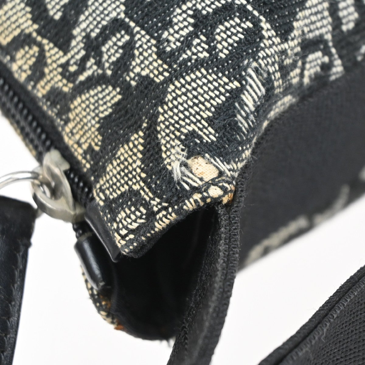 CHRISTIAN DIOR Logo Trotter Pattern shoulder Bag Canvas Leather Black 87SA027