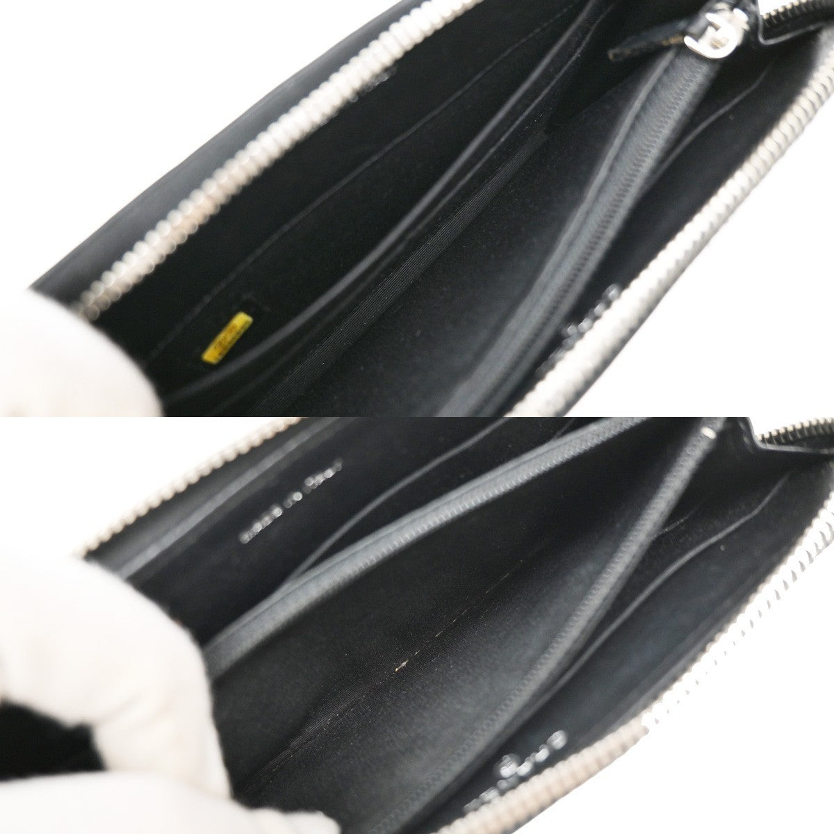 CHANEL CC Logo V-stitch Zip Around Long Wallet Leather Black Silver 77RF674