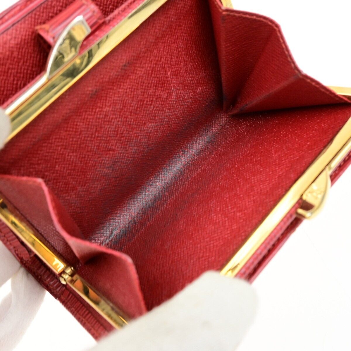 LOUIS VUITTON LV Logo 2 Set Bifold Wallet Purse Epi Leather Red Ruby 09ED974