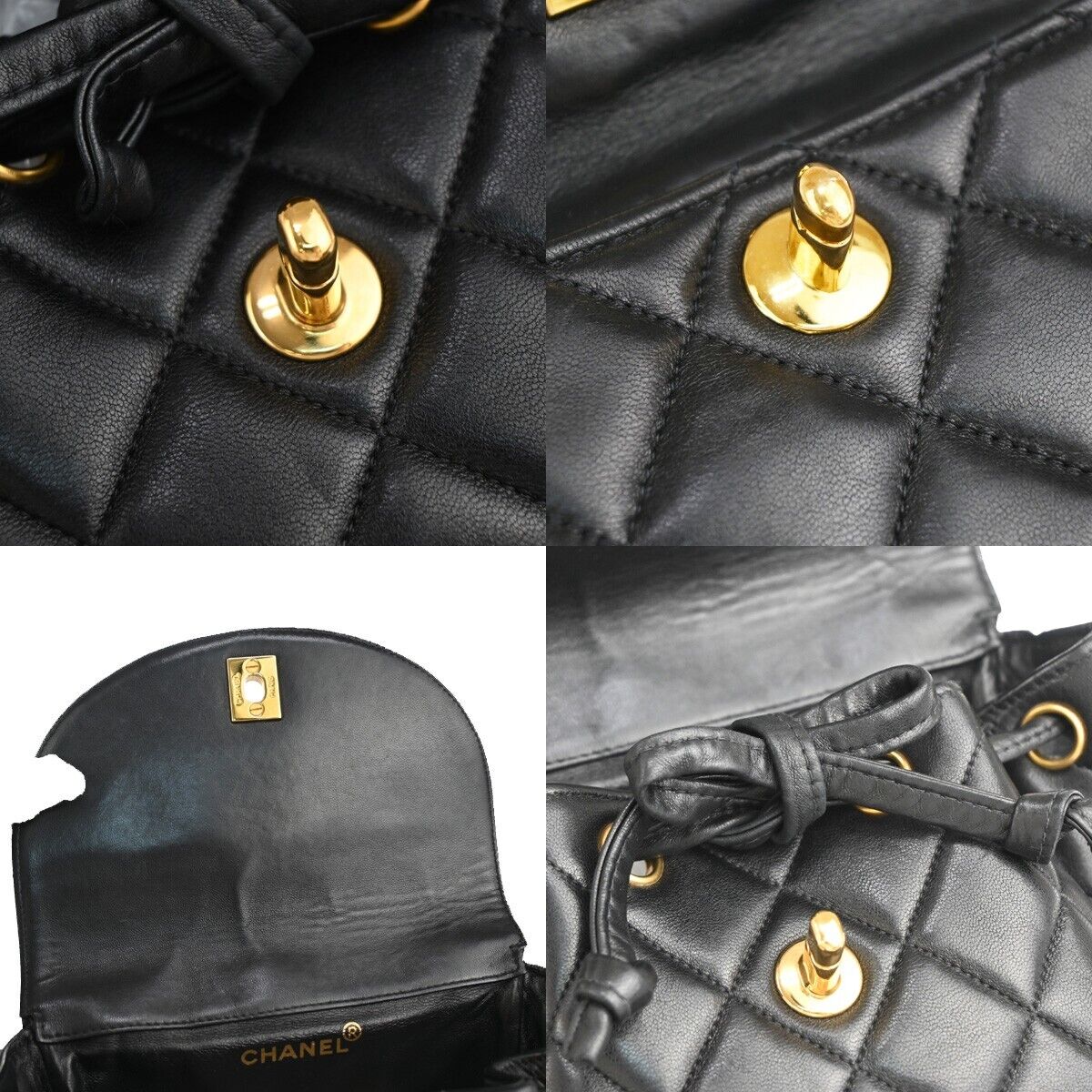 CHANEL CC Logo Matelasse Chain Backpack Bag Leather Black GHW Vintage 731RJ682