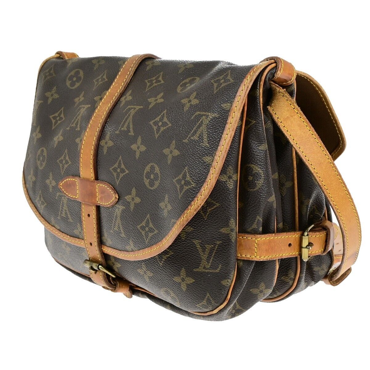 LOUIS VUITTON Logo Saumur 30 Shoulder Bag Monogram Leather Brown M42256 39ED297