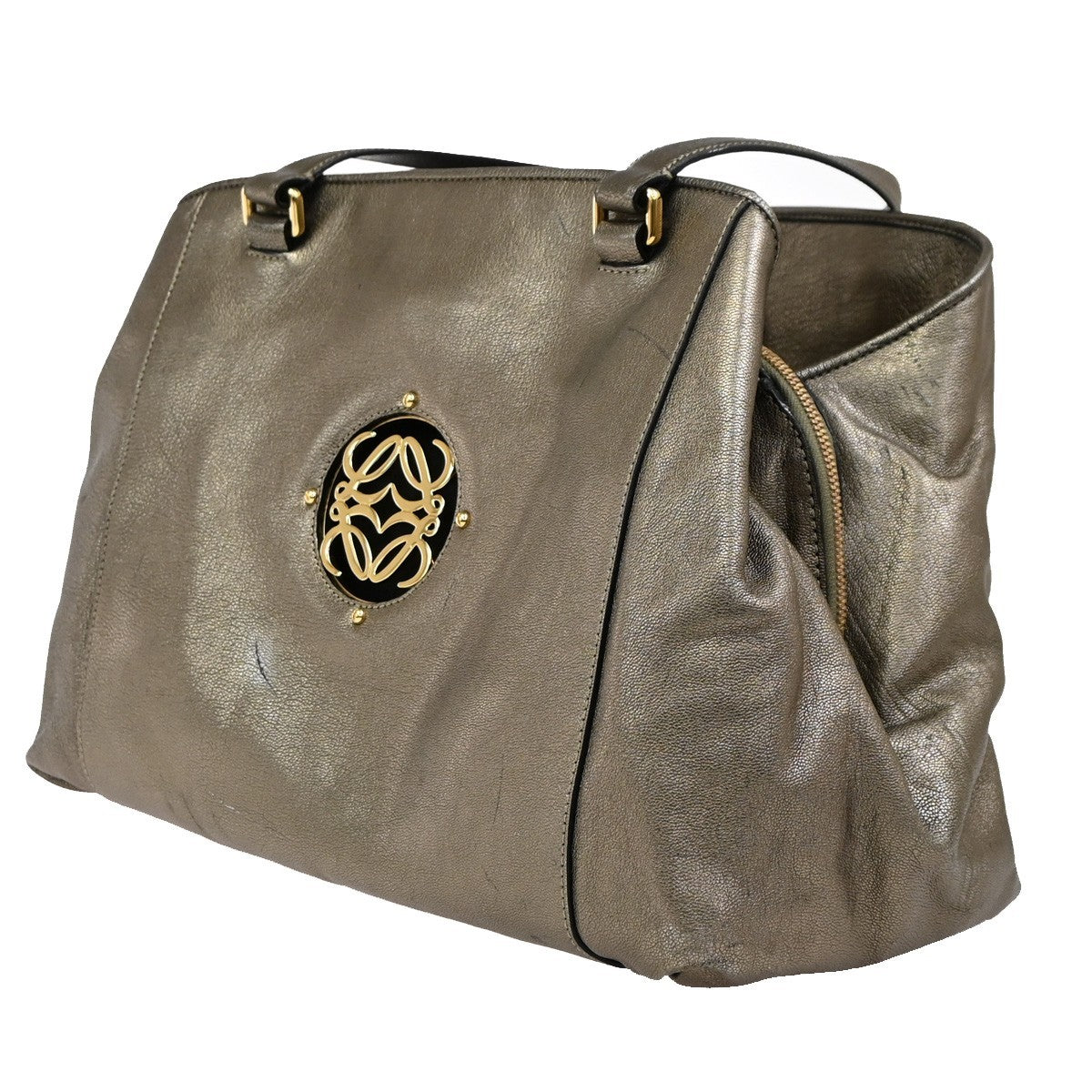 LOEWE Logo Anagram Tote Shoulder Bag Leather Gold GHW Spain 70DA173