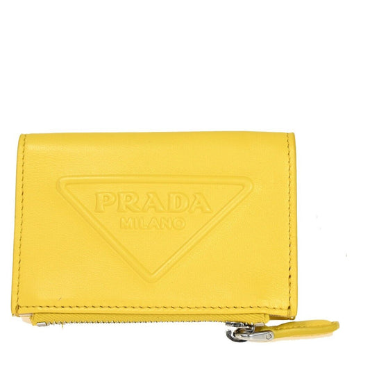 PRADA MILANO Logo Bifold Coin Case Wallet Purse Leather Yellow Italy 33FA304