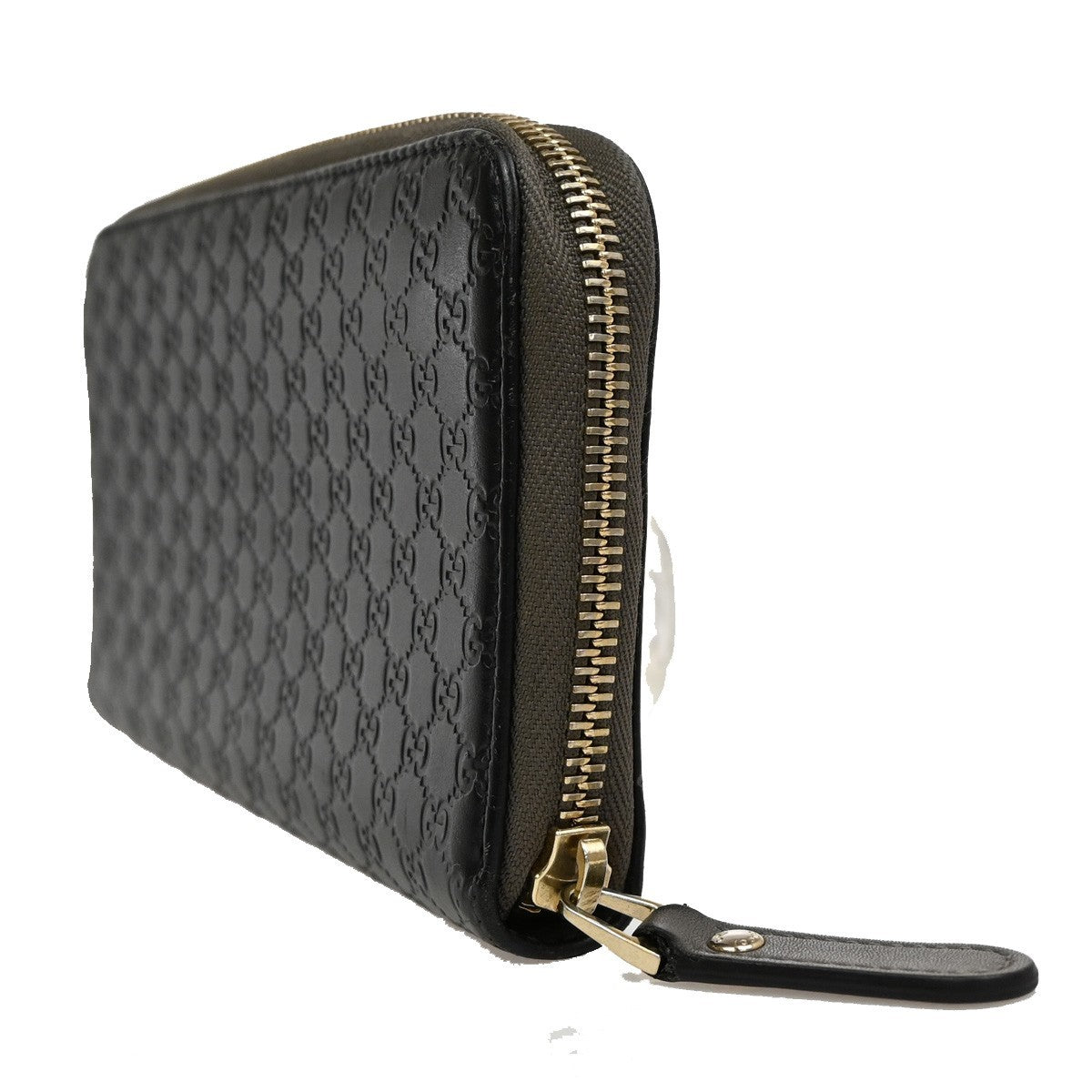GUCCI Micro Guccissima GG Pattern Long Zipper Wallet Leather Black Gold 31KB287