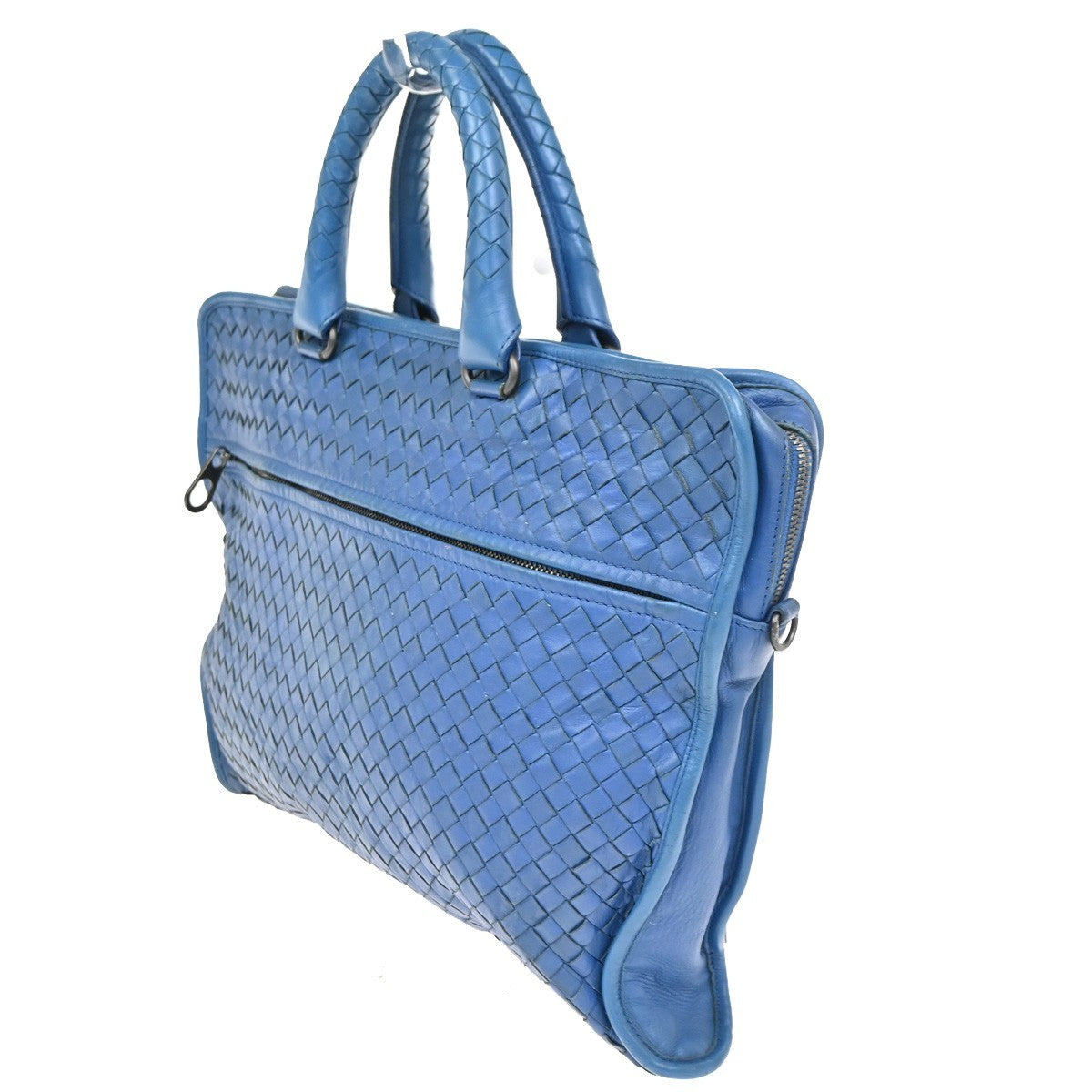 BOTTEGA VENETA Intrecciato Briefcase Logo Top Handle Bag Leather Blue 31CA722