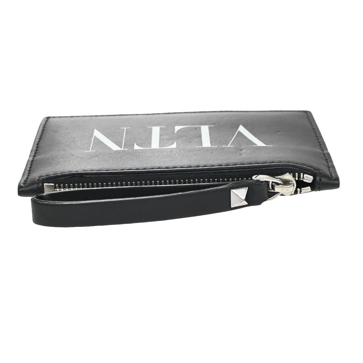 VALENTINO GARAVANI VLTN Logo Coin Wallet Card Holder Studs Leather Black 67KP228