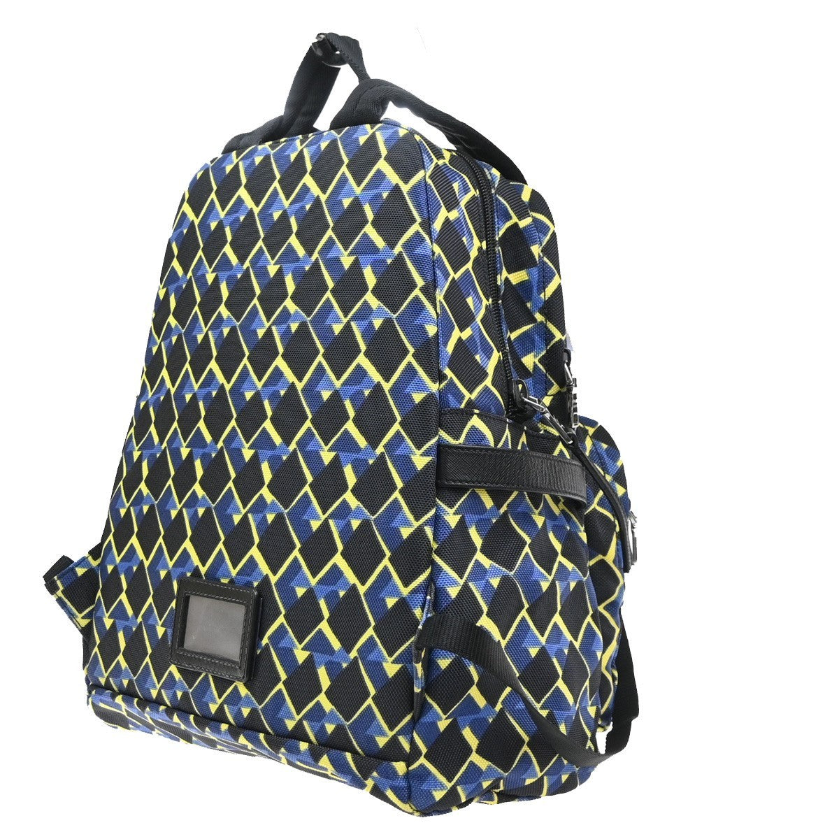 PRADA Logo Back Pack Bag Nylon Leather Yellow Blue Black SHW 79MA561