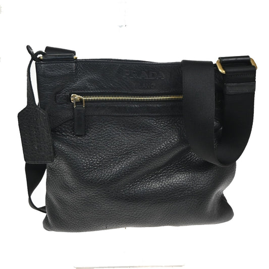 PRADA MILANO Messenger Shoulder Bag Canvas Leather Black GHW  11TA527