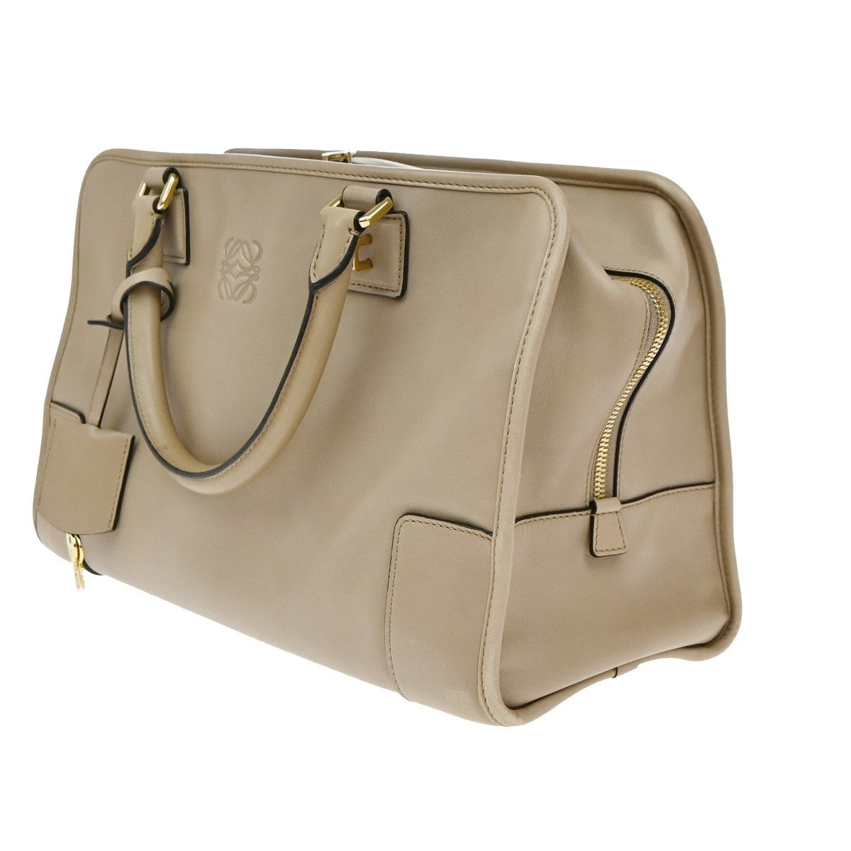 LOEWE Logo Anagram Amazona Hand Bag Leather Beige GHW Spain 21EG085