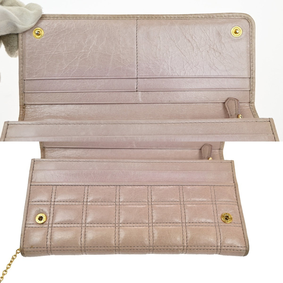 PRADA Logo Bifold Flap Long Wallet  Quilted Leather Pink Beige GHW Italy 01KD035