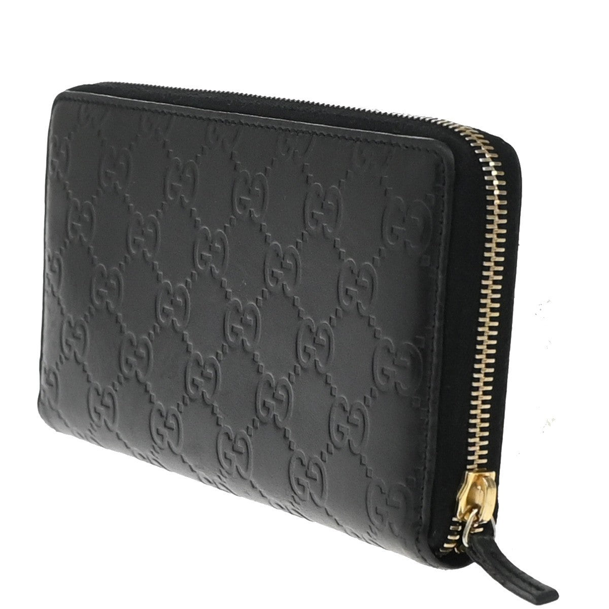 GUCCI Logo Guccissima GG Pattern Long Zipper Wallet Leather Black Gold 02KB378