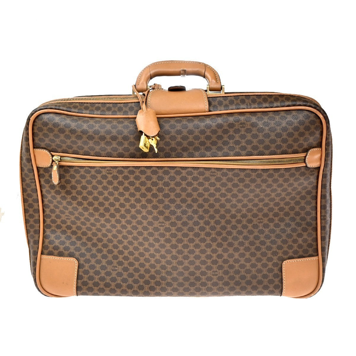 CELINE Logo Macadam Pattern Travel Hand Bag PVC Leather Brown GHW Italy 64KP375