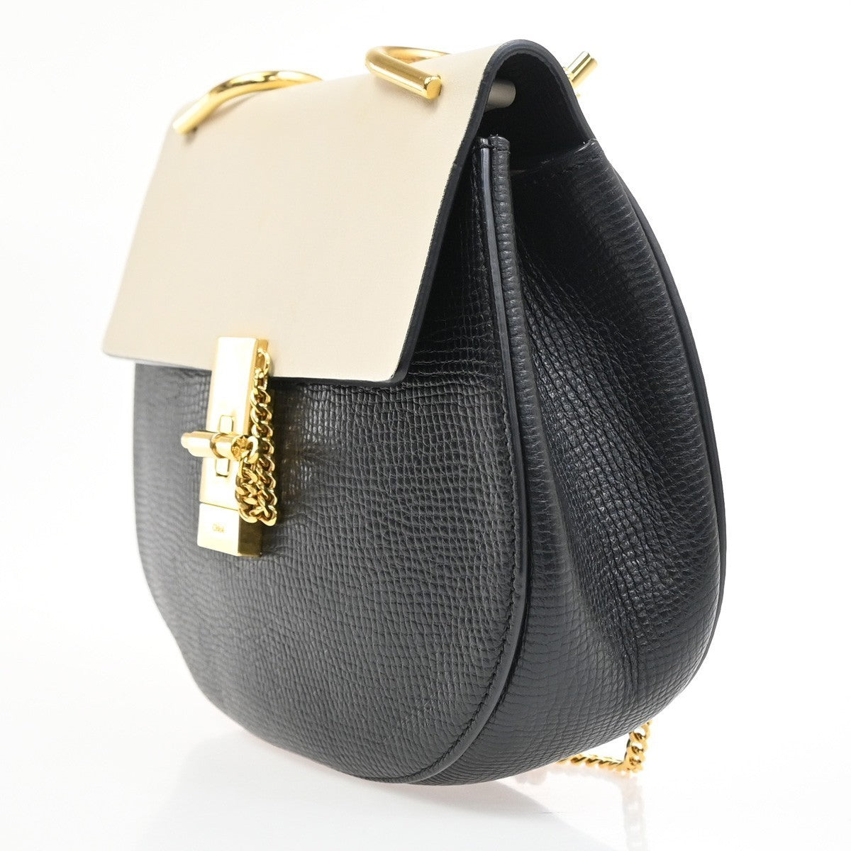 CHLOE Logo Drew Chain Shoulder Bag Embossing Leather Bicolor BK WE Italy 35MA393