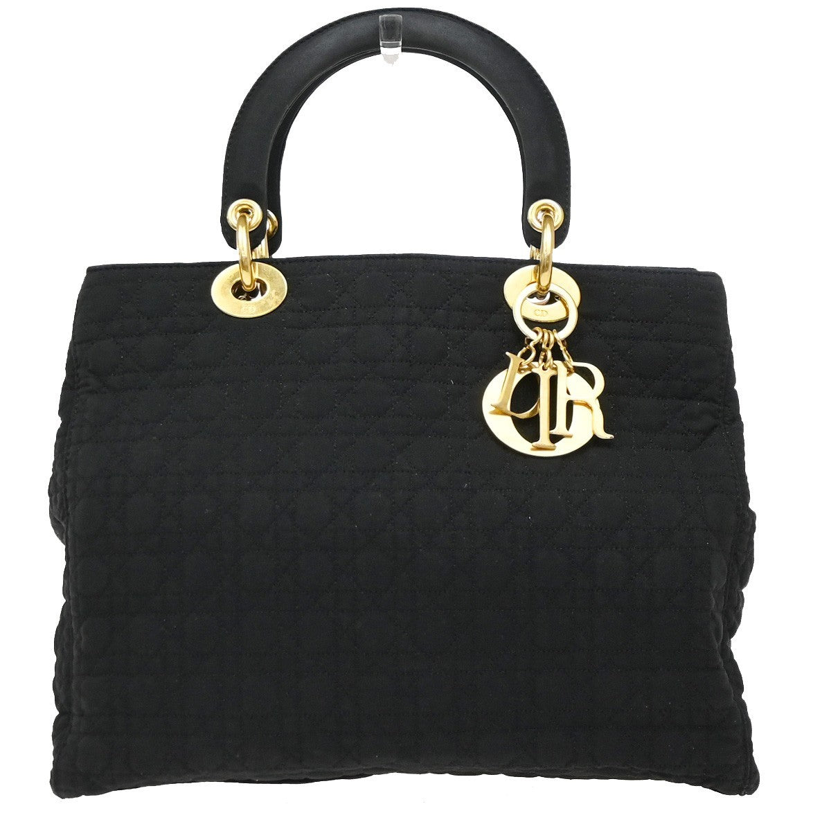 CHRISTIAN DIOR Logo Lady Cannage Hand Bag Nylon Leather Black GHW Italy 77EG377