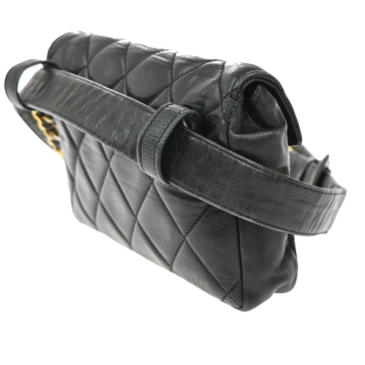 CHANEL CC Logo Matelasse Chain Belt Body Bum Bag Leather Black 19RF729