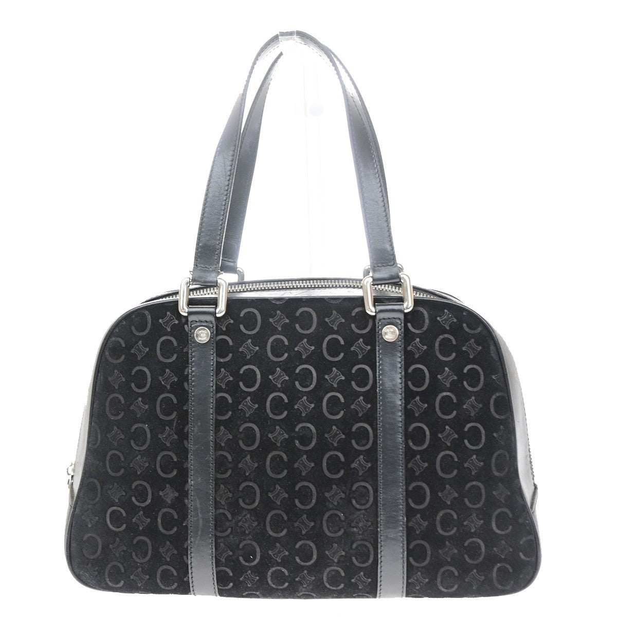CELINE Logo C Macadam Pattern Hand Bag Suede Leather Black SHW 38CB067