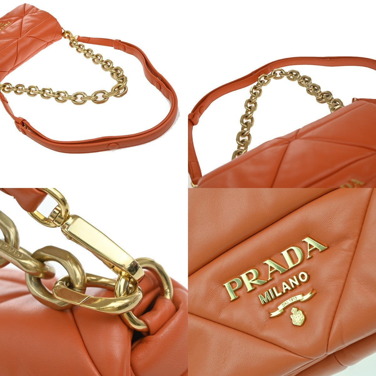PRADA System Patchwork 2way Shoulder Hand Bag Nappa Leather Orange 620RF990
