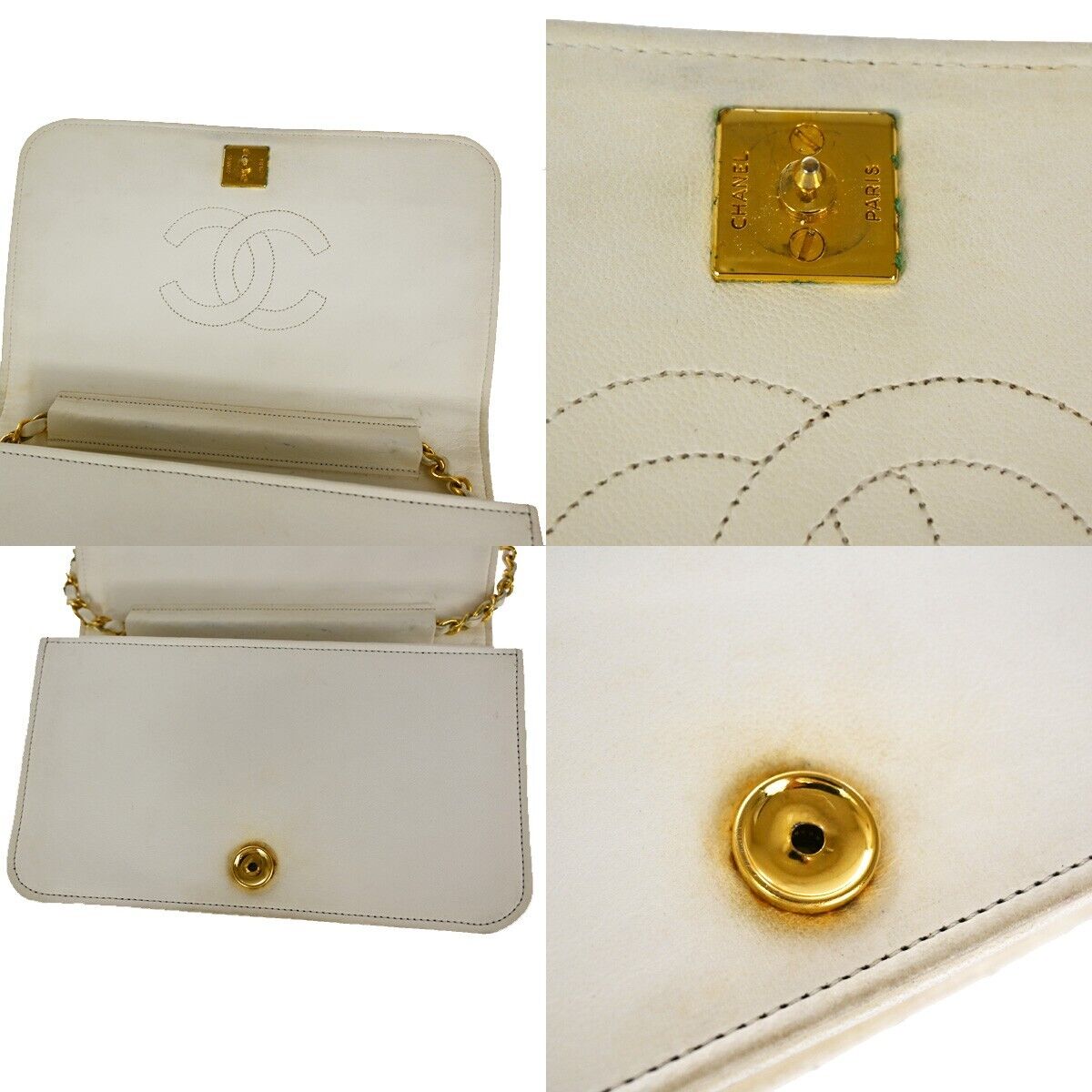 CHANEL CC Full Flap Matelasse 23 Chain Shoulder Bag Leather White GHW 25SH072