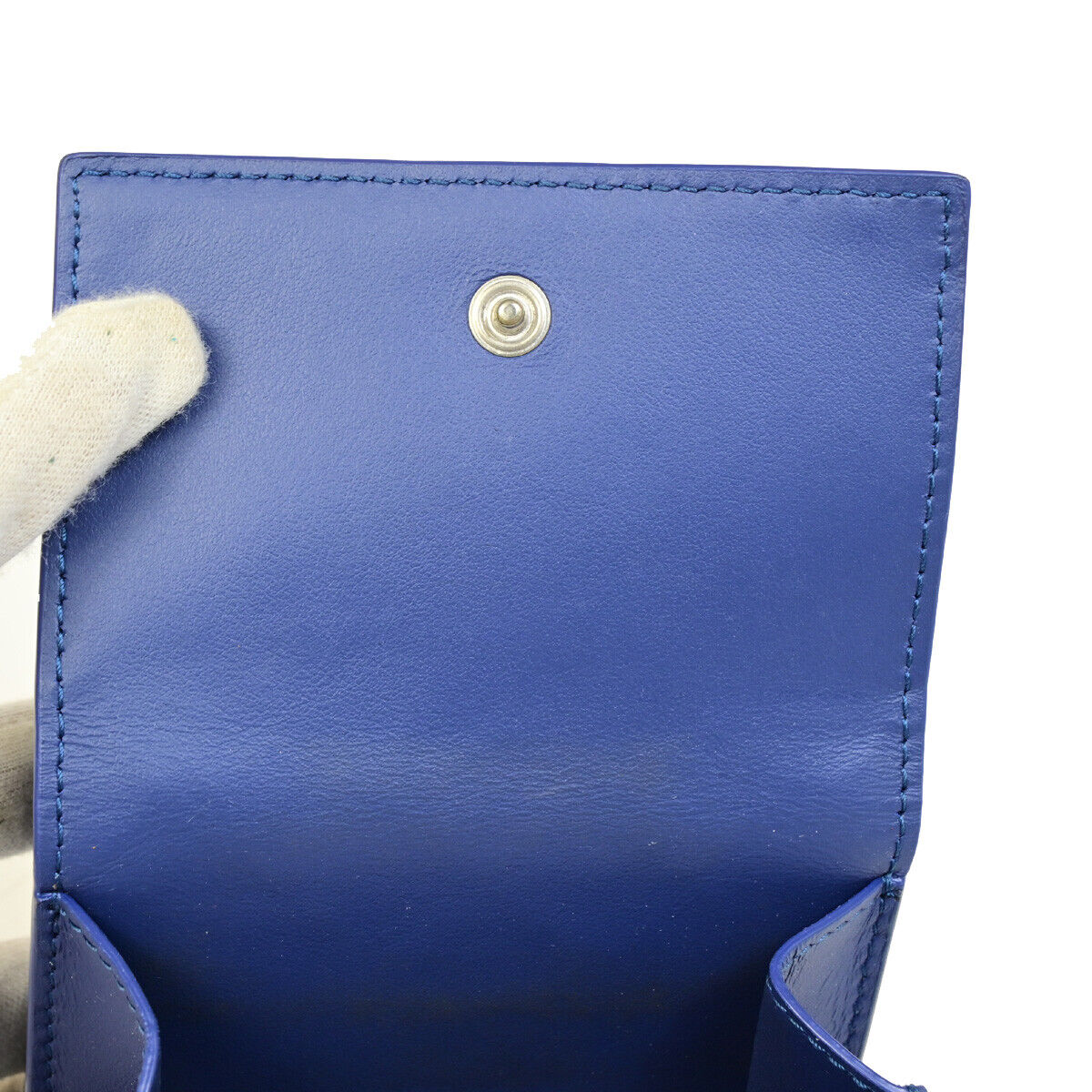 BOTTEGA VENETA INTRECCIATO Trifold Wallet Purse Leather Blue Italy 35SJ106