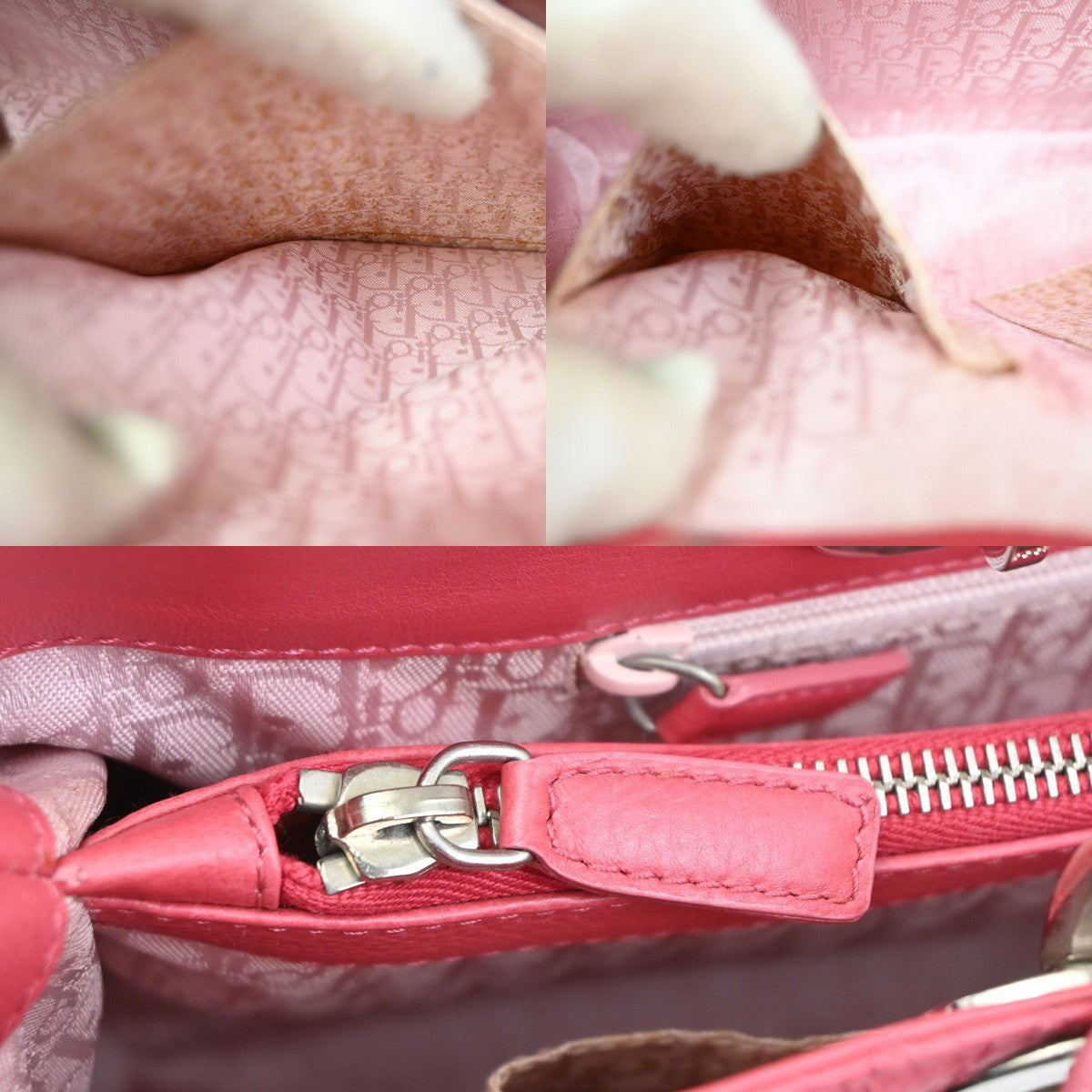 CHRISTIAN DIOR Lady Cannage Shoulder Tote Bag Leather Pink SHW 75TA300