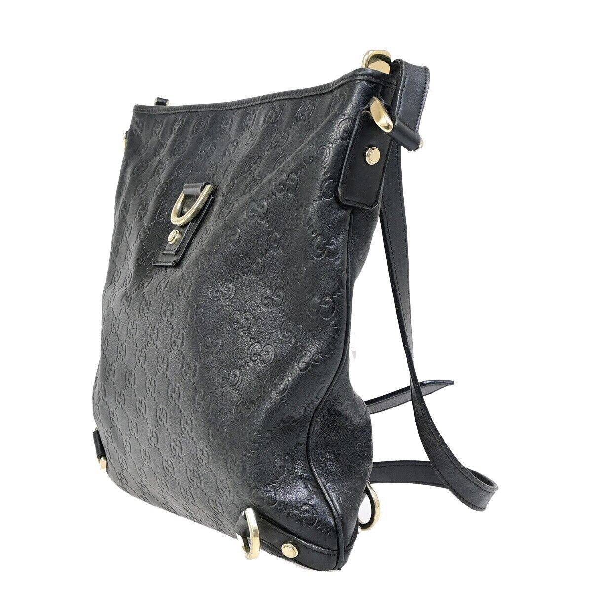 GUCCI Logo Guccissima Crossbody  Shoulder Bag Leather Black GHW Italy 39EB224