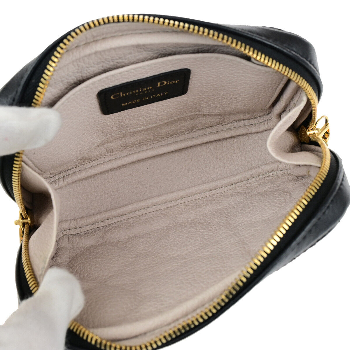 CHRISTIAN DIOR Logo Cannage Caro Mini Pouch Bag Leather Black GHW Italy 85RK740