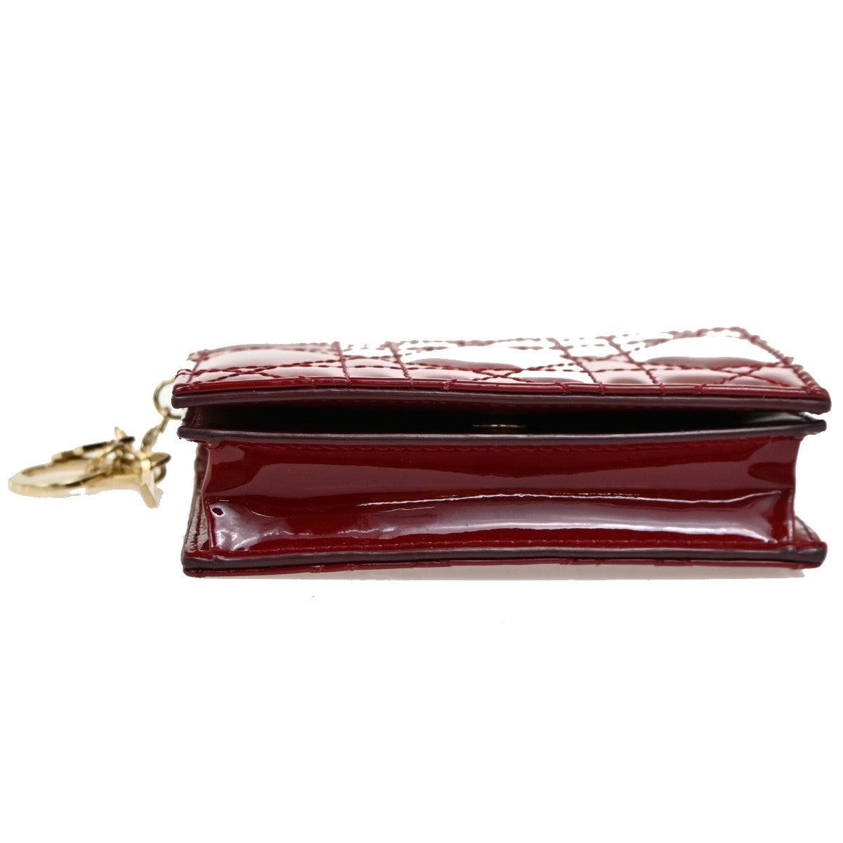 CHRISTIAN DIOR Cannage Mini Lady Dior Gardenia Wallet Patent Leather Red 80RL584