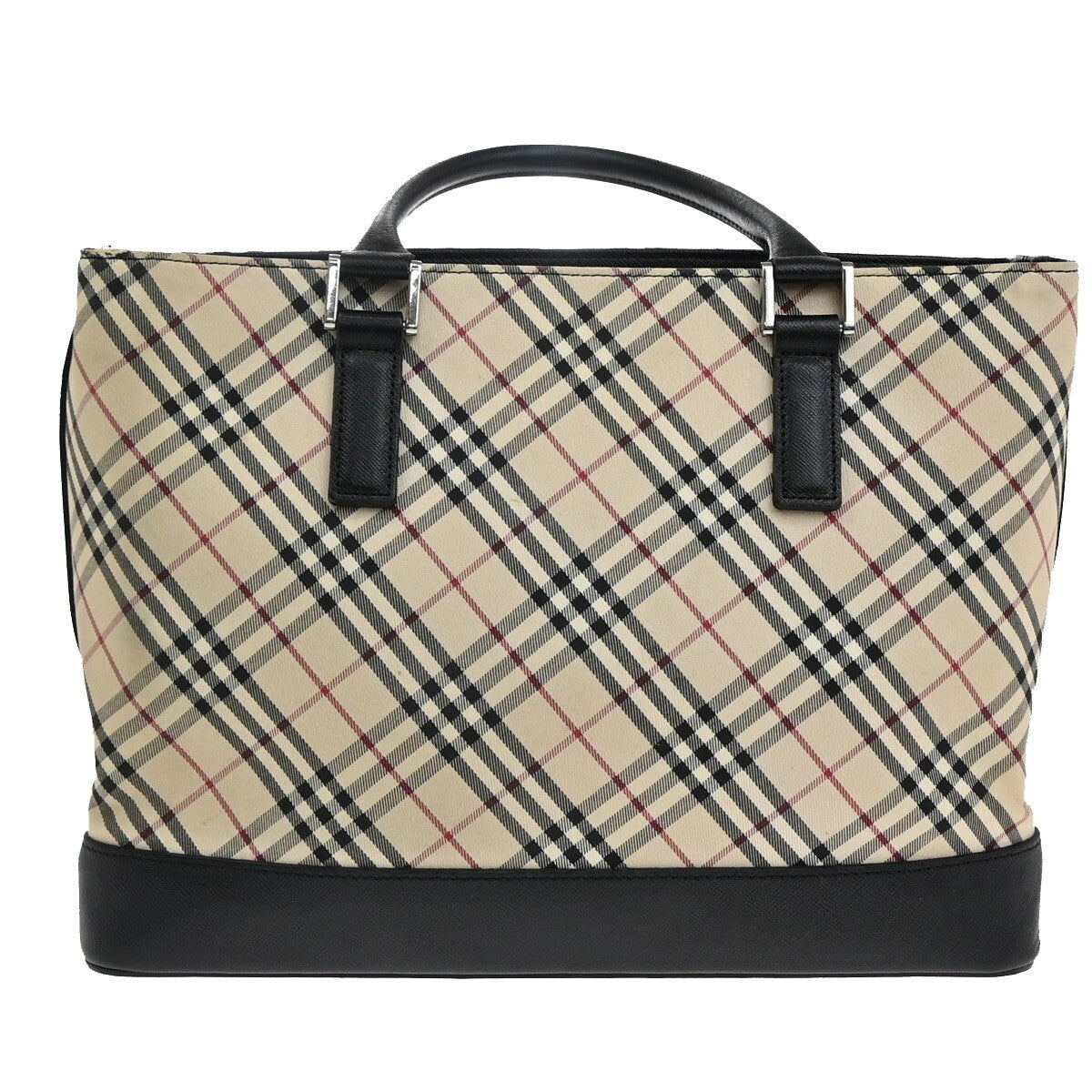BURBERRY Logo Nova Check Hand Tote Bag Canvas Leather Beige Black Silver 69FB657