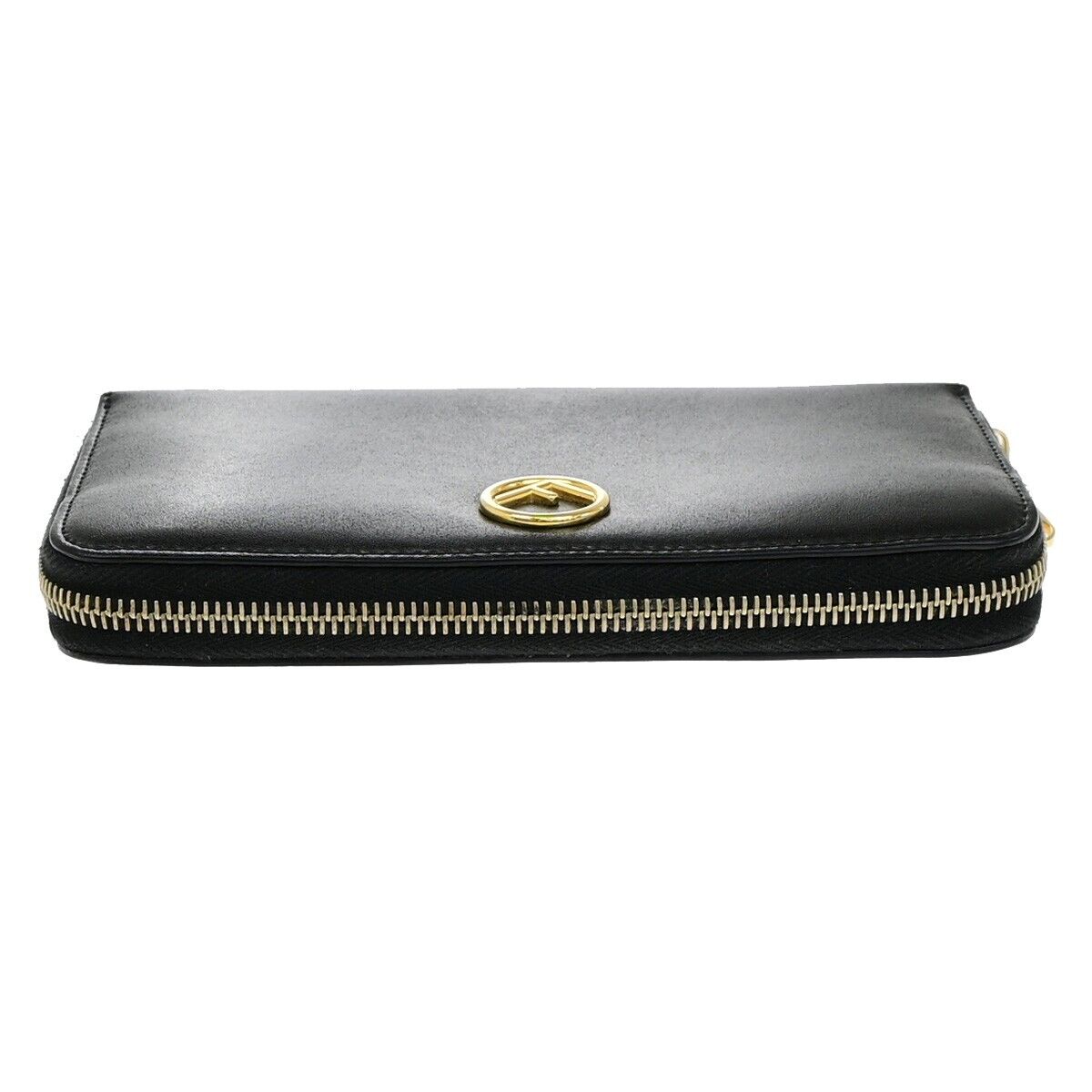 FENDI Logo Zipper Long Around Wallet Leather Black Italy 61EE083