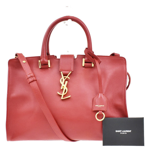 SAINT LAURENT YSL Logo Cabas 2 Way Hand Bag Leather Red GHW Italy 29KB315