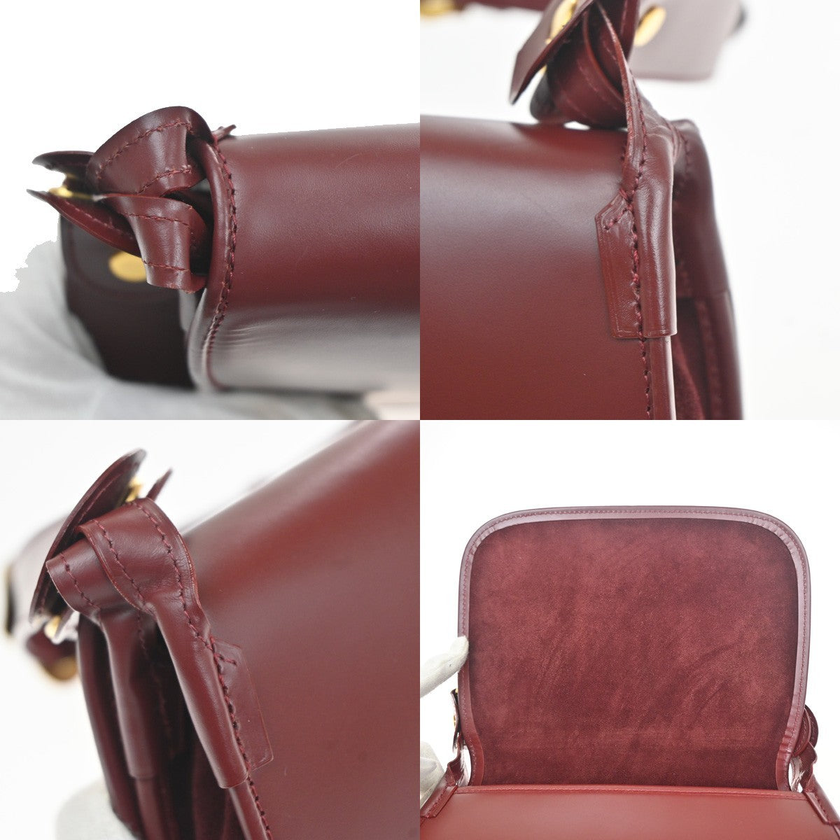 CARTIER 2C Logo Shoulder Bag Leather Suede Red Burgundy GHW France 80RL955