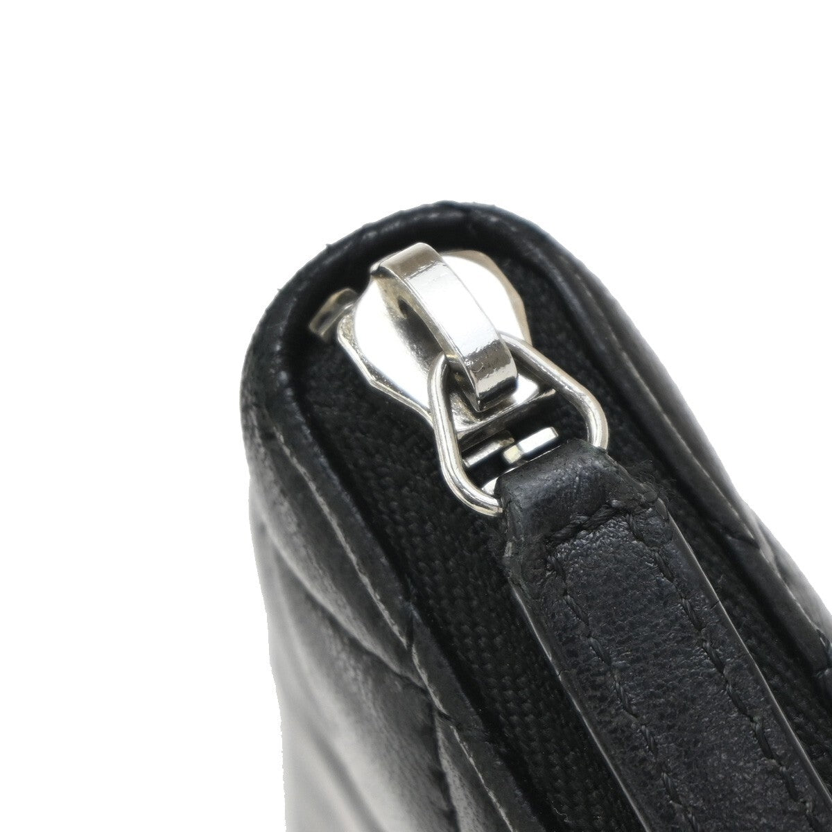 CHANEL CC Logo Matelasse Zip Around Long Wallet Leather Black Silver 10RF286