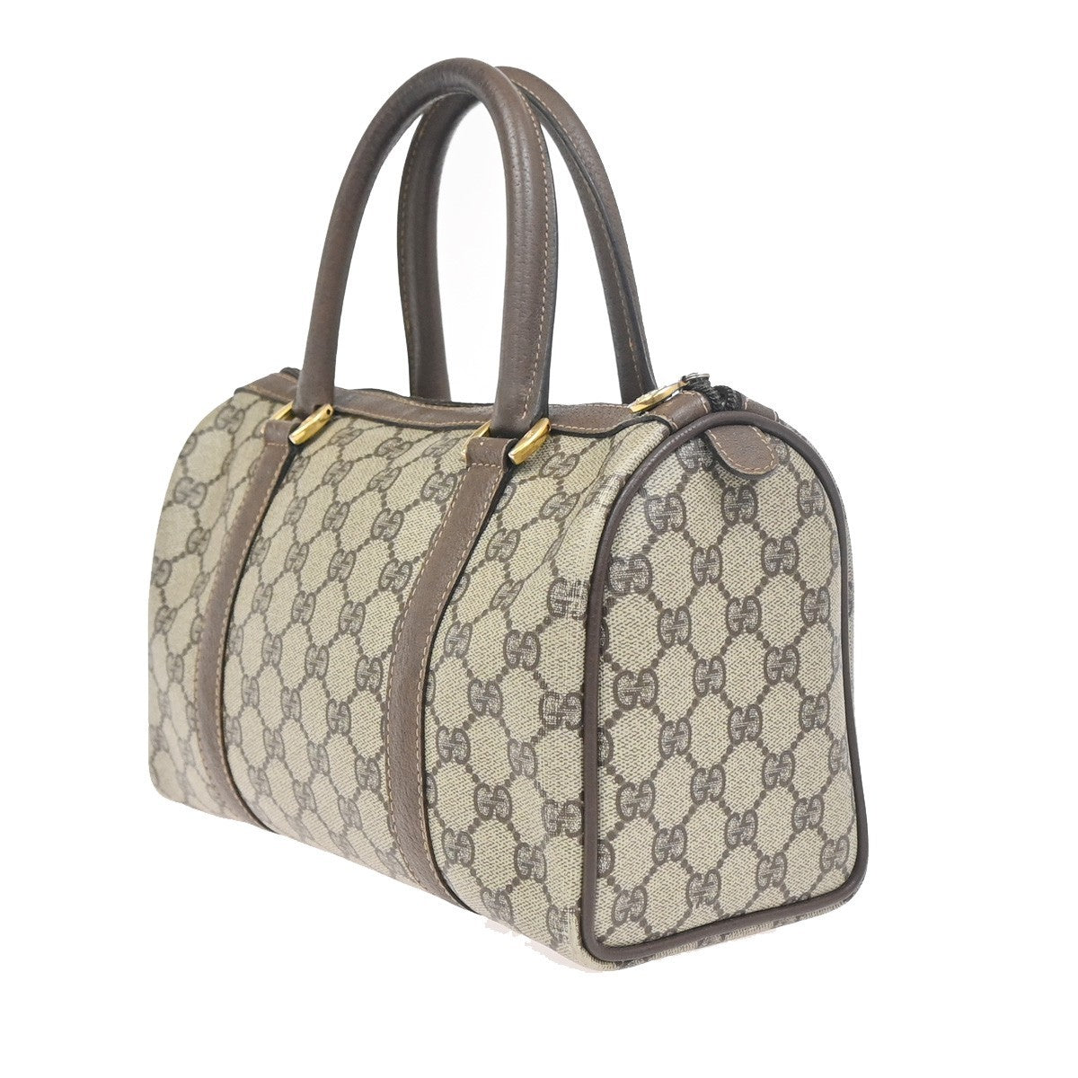 GUCCI GG Pattern Sherry Travel Hand Boston Bag PVC Leather Brown GHW 64ZA340