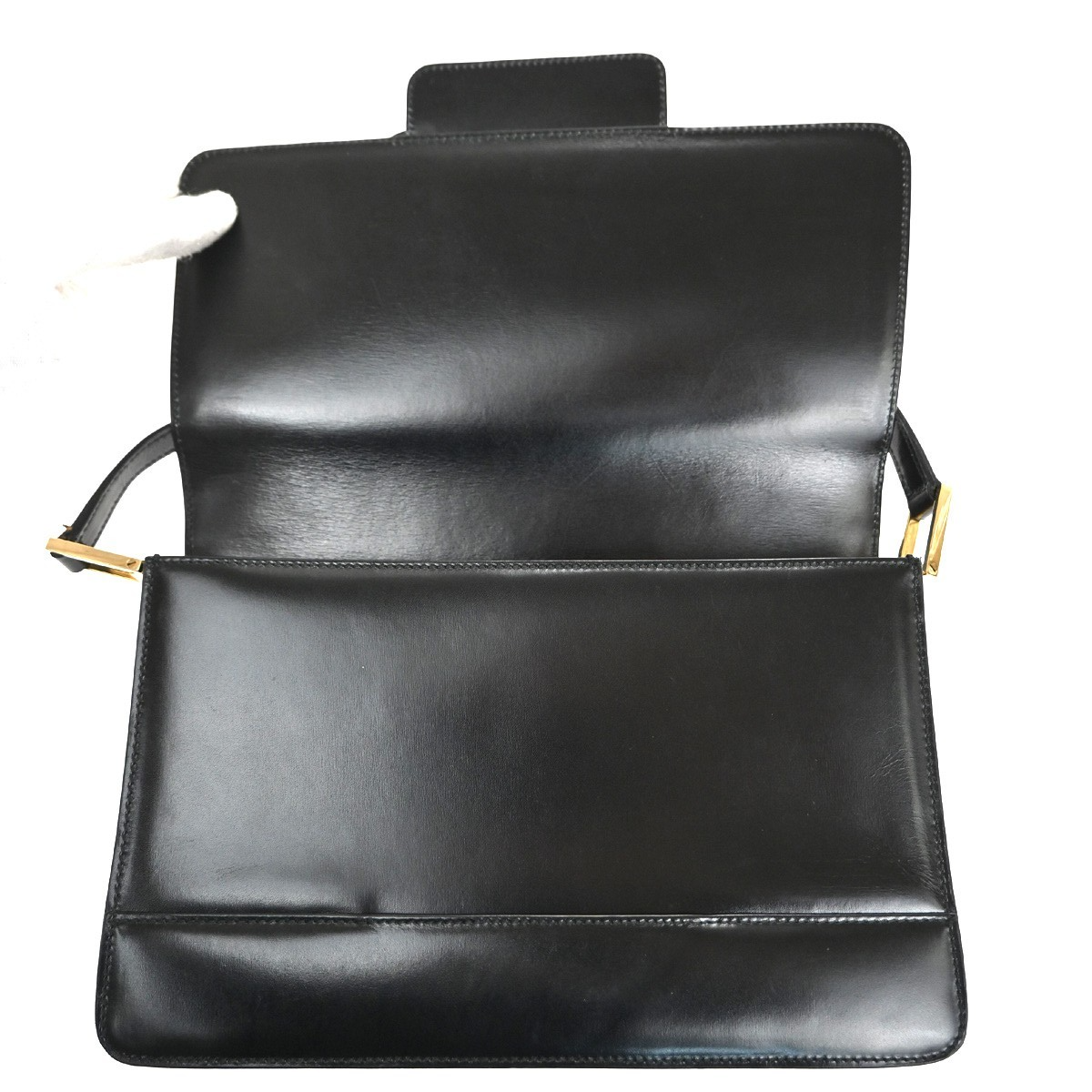 GUCCI LOGO Flap One Shoulder Hand Bag Leather Black GHW Italy 67KD073