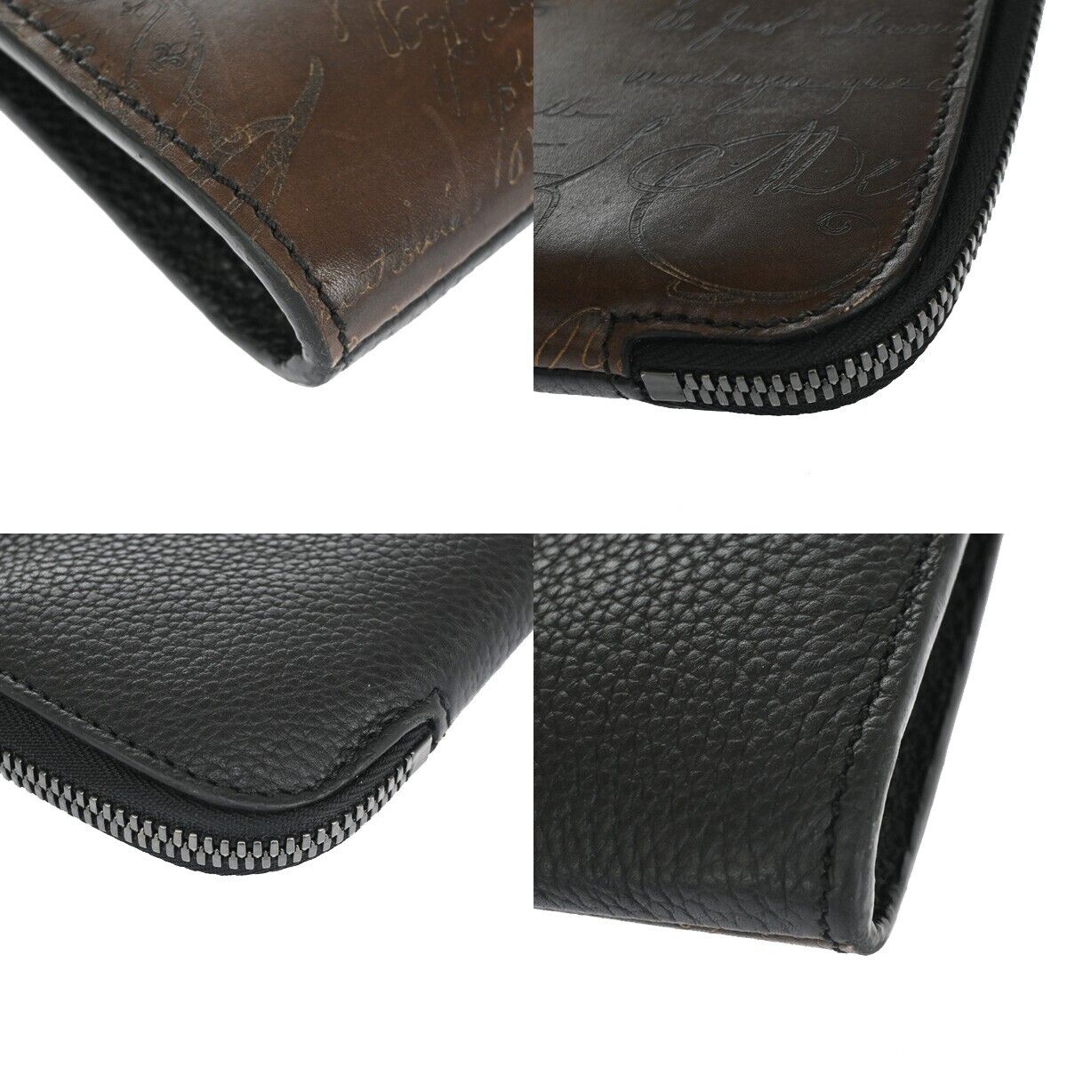 BERLUTI Lift Calligraphy 2Way Briefcase Clutch Hand Bag Leather Brown BK 44RH278