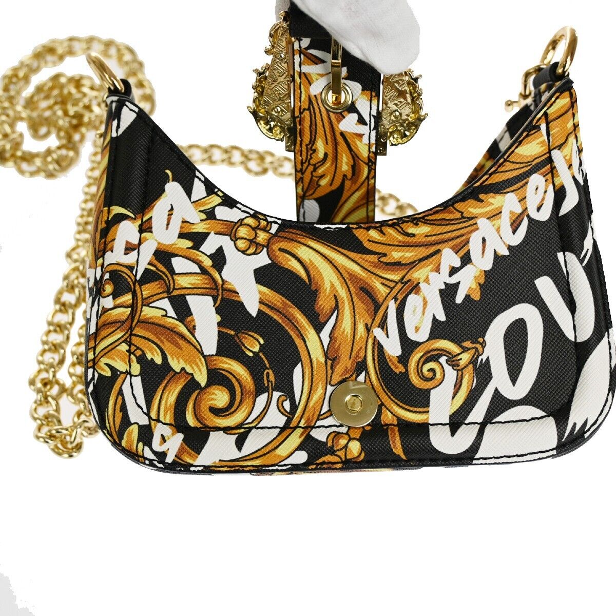 VERSACE GIANNI COUTURE Logo Chain Mini Shoulder Bag PVC Leather Gold 73RJ371
