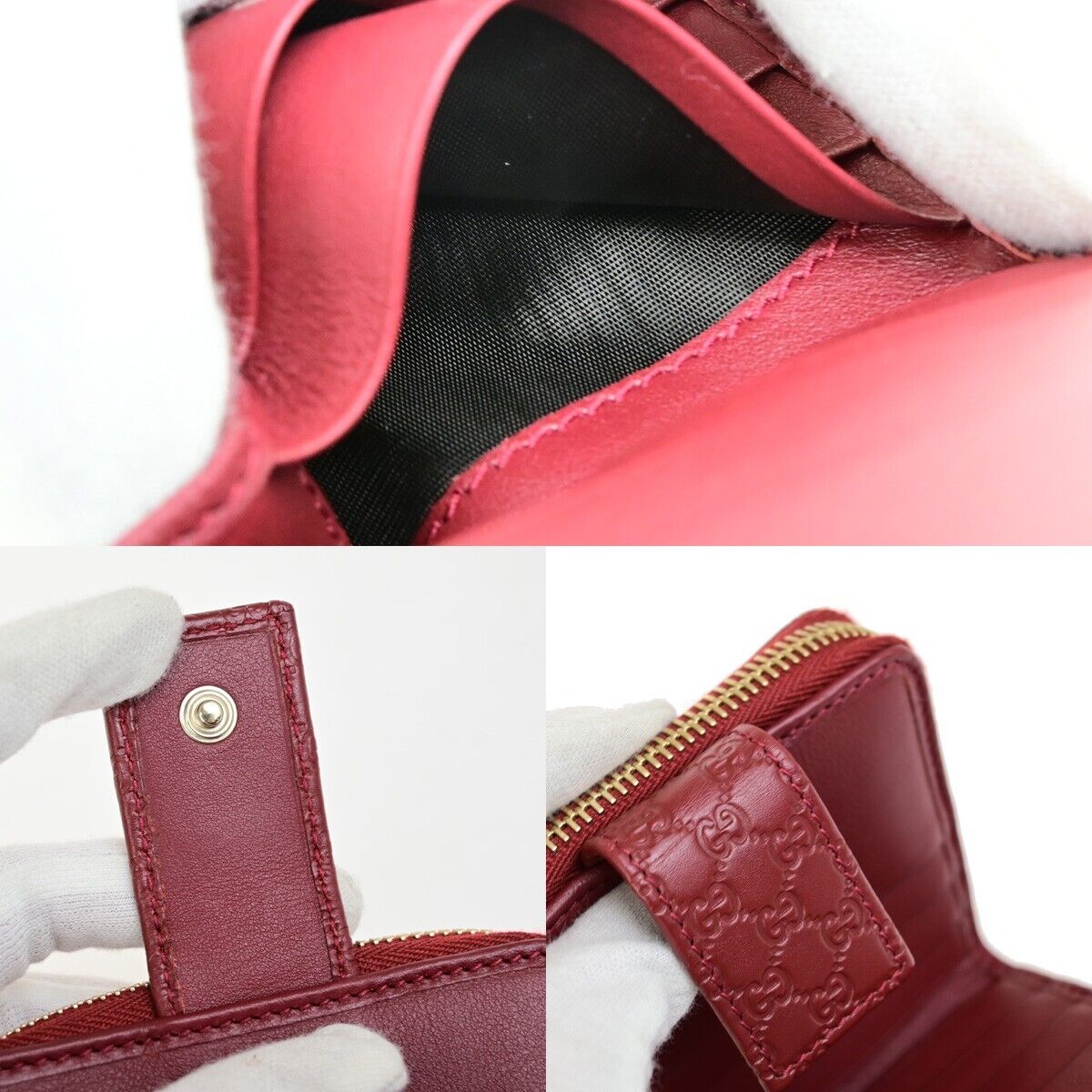 GUCCI Micro Guccissima GG Pattern Bifold Zipper Wallet Leather Red 34FB312
