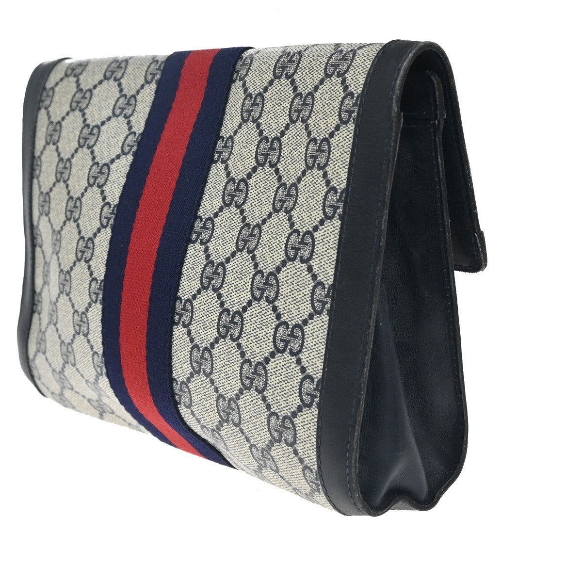 GUCCI Parfums GG Sherry Clutch Pouch Bag Leather PVC Navy Made in Italy 09TA592