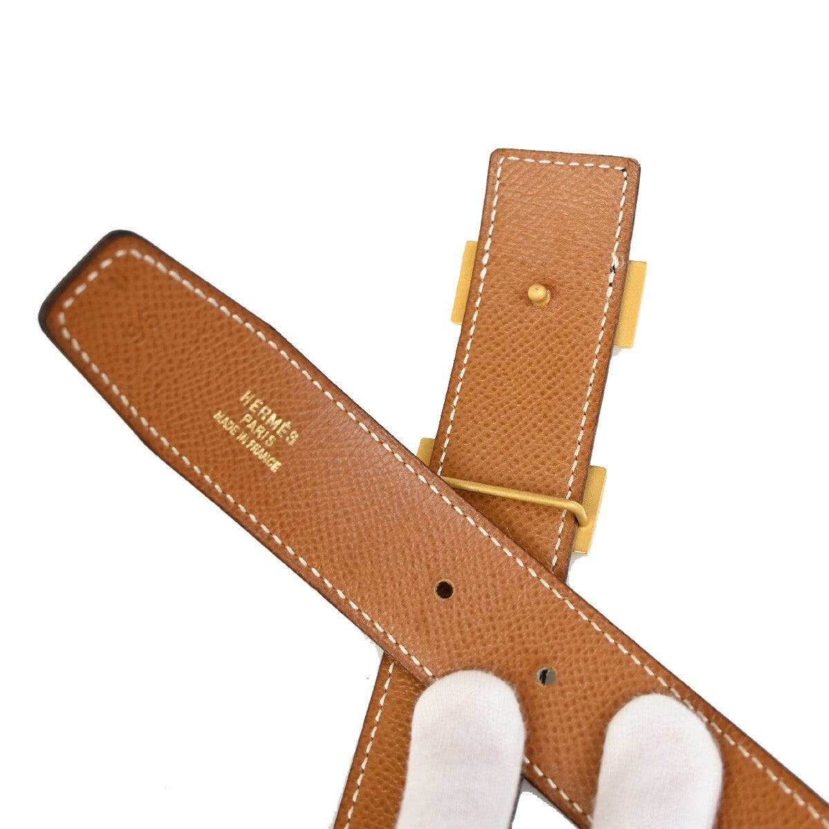 HERMES H Logo Constance Reversible Buckle Belt Leather Black Brown 82RF277