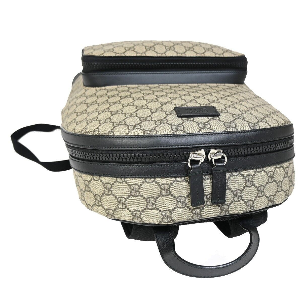 GUCCI GG Supreme Backpack Canvas Leather  Black Brown Ebony Italy 631RF133