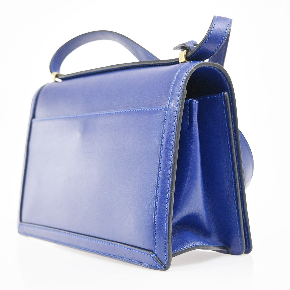 LOEWE Logo Barcelona Crossbody Shoulder Bag Leather Blue GHW Spain 11MA392