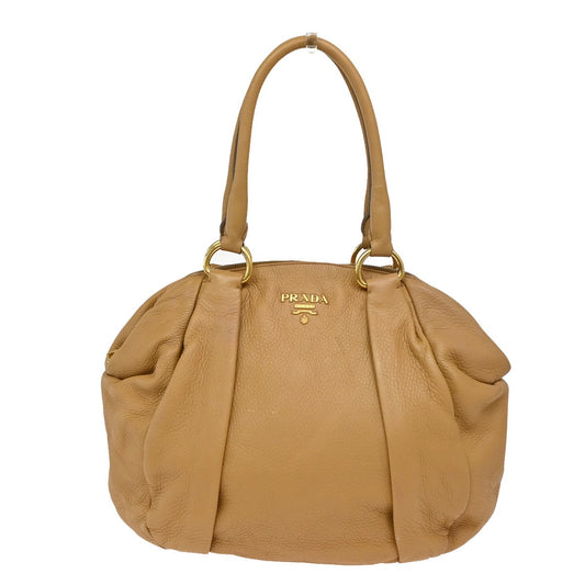 PRADA Logo Shoulder Tote Bag Vitello Daino Leather Beige GHW Italy 31YH629