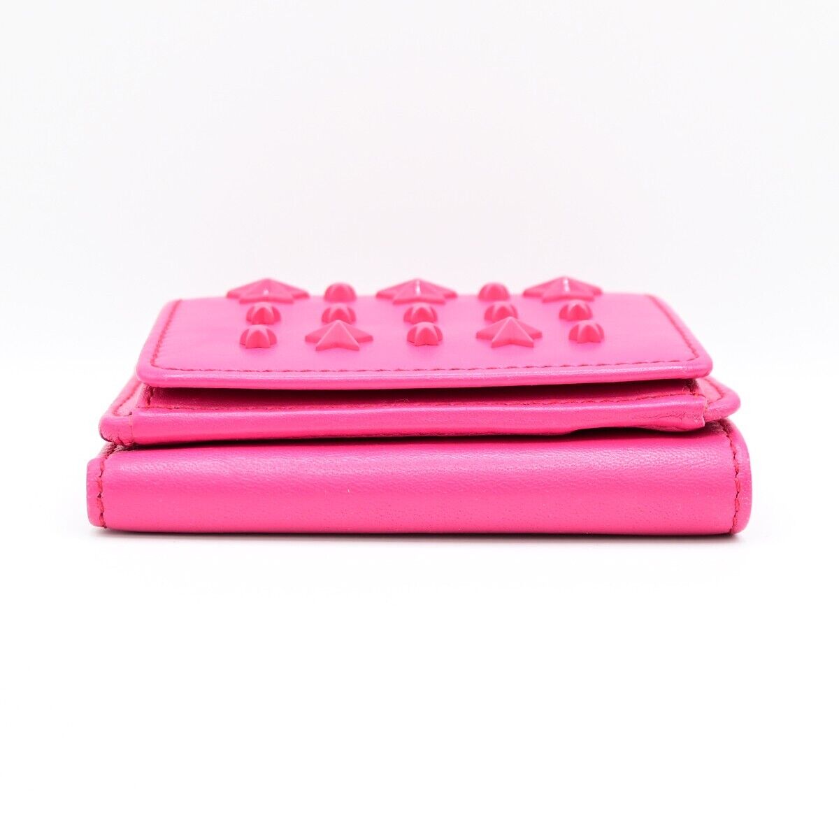 JIMMY CHOO Logo Star Studs Mini Trifold Wallet Purse Leather Pink Italy 05KA165