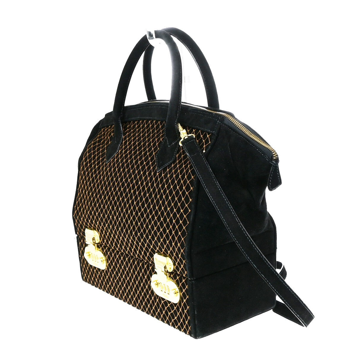FENDI Logo 2Way Vanity Shoulder Hand Bag Suede Leather Black GHW Italy 10RK596