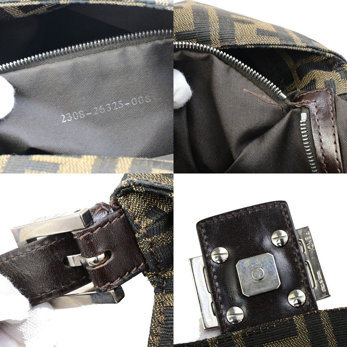 FENDI Logo Mamma Zucca Pattern Shoulder Bag Canvas Leather Brown SHW 74FB302