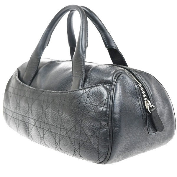 CHRISTIAN DIOR Logo Cannage Mini Boston Hand Bag Leather Black SHW Italy 96MA500