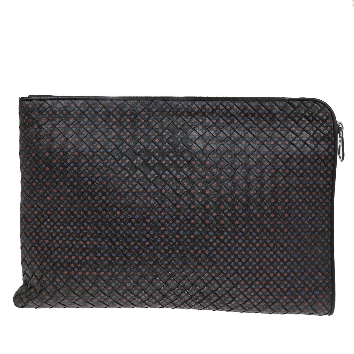 BOTTEGA VENETA Logo Intrecciato Clutch Hand Bag Leather Black Blue Red 04EG080