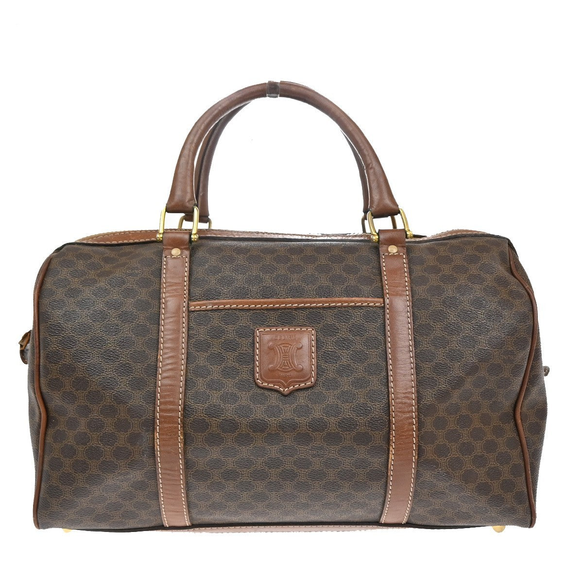 CELINE Logo Macadam Pattern Travel Hand Bag PVC Leather Brown GHW Italy 09KB734